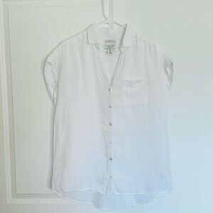 Rachel Zoe European Flax White Linen Short-Sleeve Button Shirt